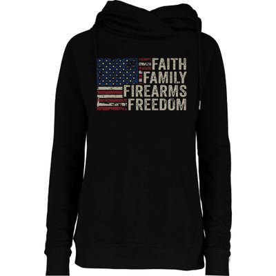 Faith Family Firearms & Freedom American Flag Pro God Guns Womens Funnel Neck Pullover Hood