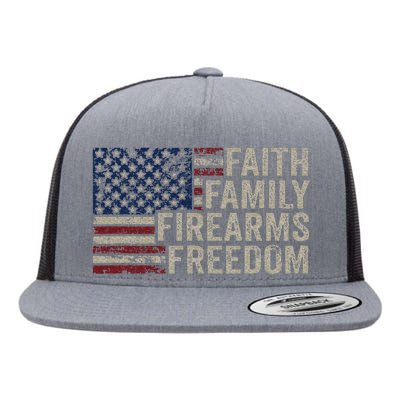 Faith Family Firearms & Freedom American Flag Pro God Guns Flat Bill Trucker Hat