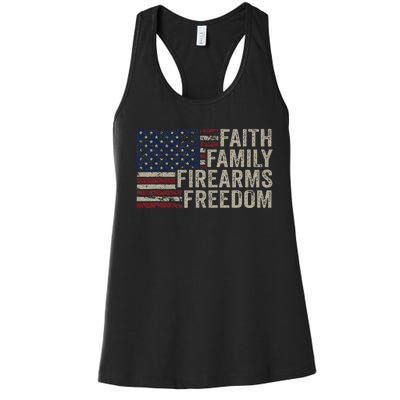 Faith Family Firearms & Freedom American Flag Pro God Guns Women's Racerback Tank