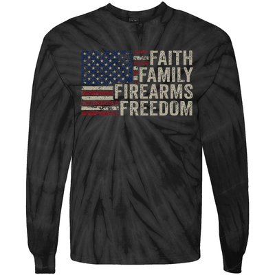 Faith Family Firearms & Freedom American Flag Pro God Guns Tie-Dye Long Sleeve Shirt