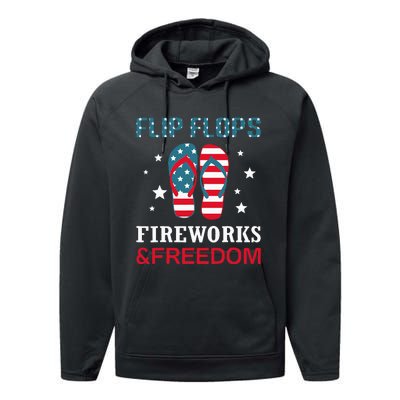 Flip Flops Fireworks And Freedom 4th Of July Performance Fleece Hoodie