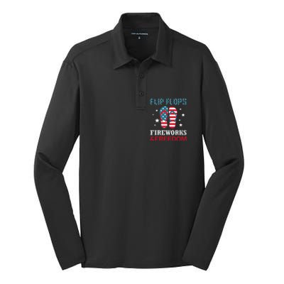 Flip Flops Fireworks And Freedom 4th Of July Silk Touch Performance Long Sleeve Polo