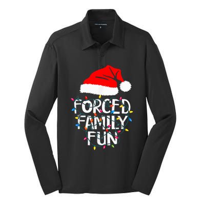 Forced Family Fun Sarcastic Christmas Funny Silk Touch Performance Long Sleeve Polo