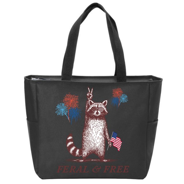 Feral & Free Funny Patriotic Racoon 4th July  Zip Tote Bag