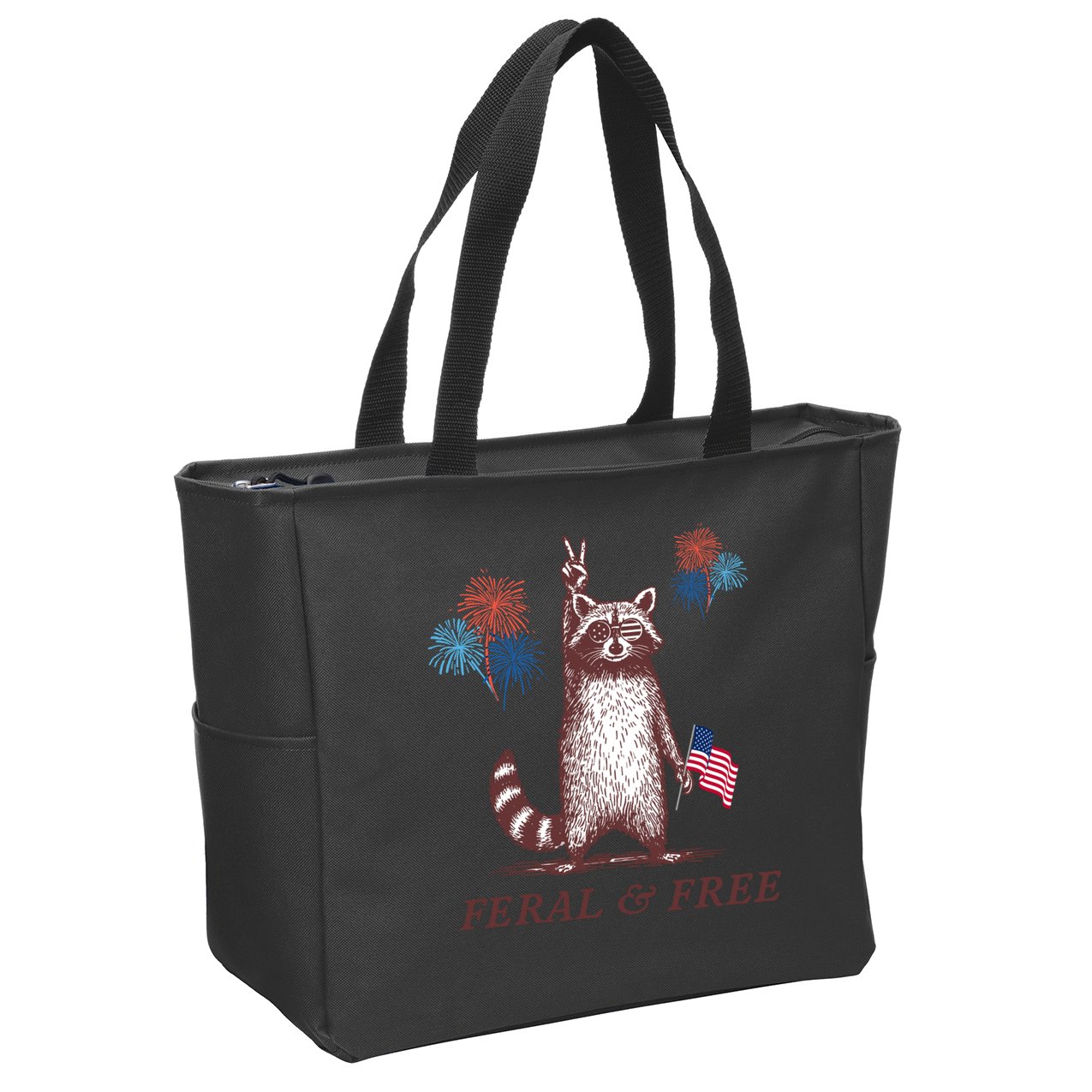 Feral & Free Funny Patriotic Racoon 4th July  Zip Tote Bag