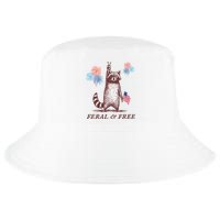 Feral & Free Funny Patriotic Racoon 4th July  Cool Comfort Performance Bucket Hat