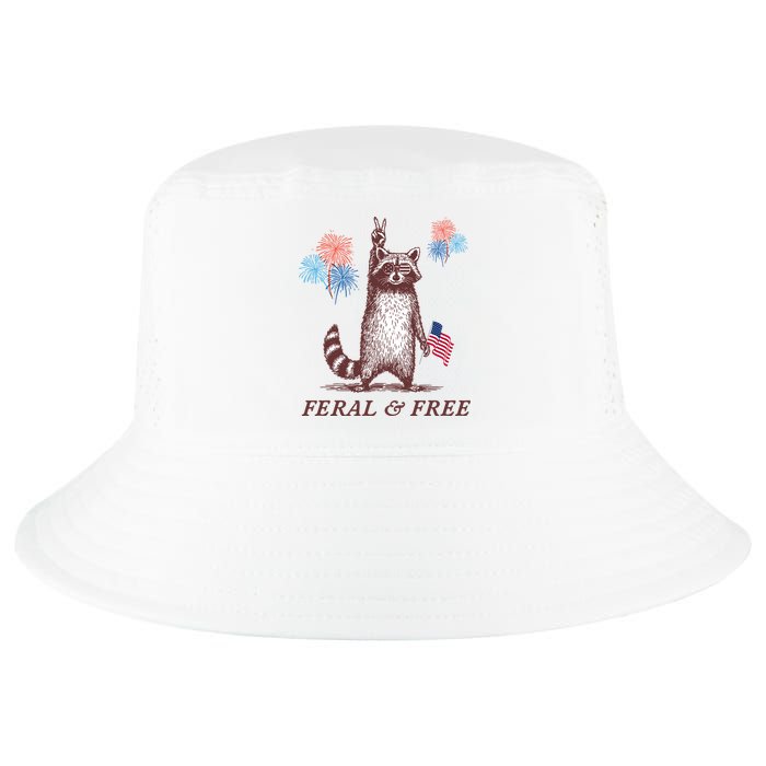 Feral & Free Funny Patriotic Racoon 4th July  Cool Comfort Performance Bucket Hat