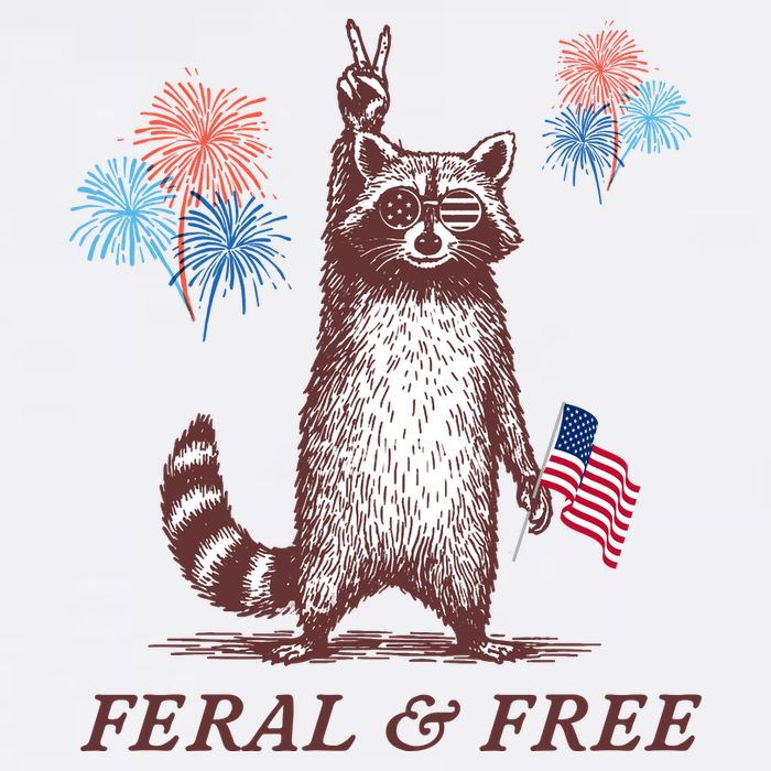 Feral & Free Funny Patriotic Racoon 4th July  Cool Comfort Performance Bucket Hat