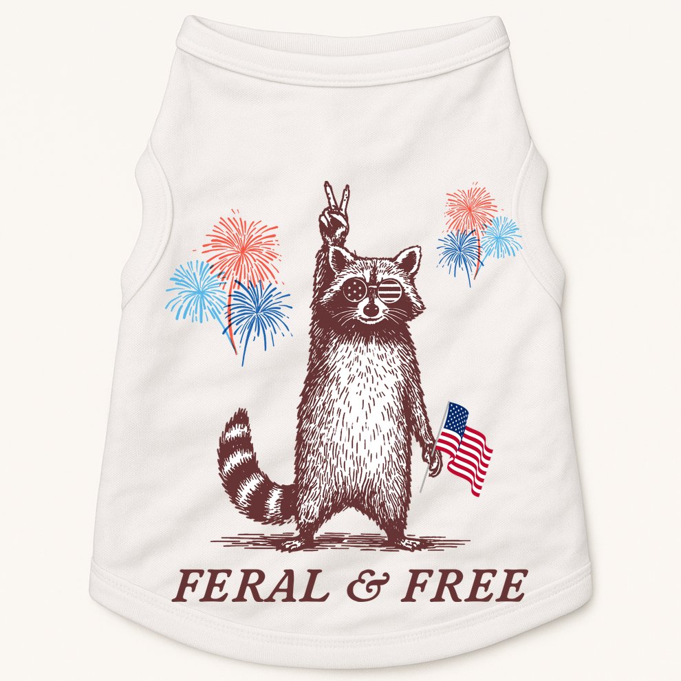 Feral & Free Funny Patriotic Racoon 4th July  Doggie Tank
