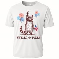 Feral & Free Funny Patriotic Racoon 4th July  Cooling Performance Crew T-Shirt