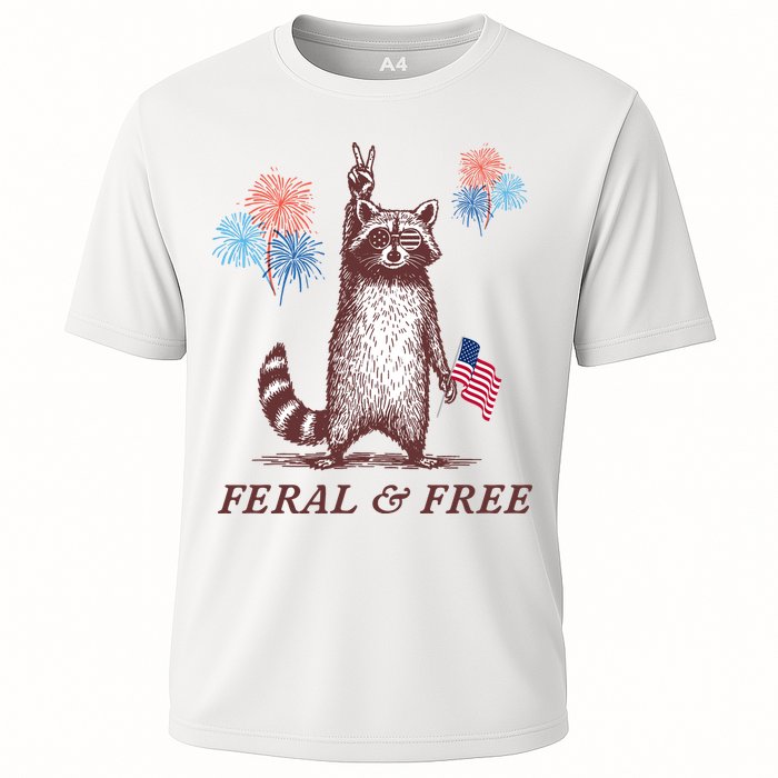 Feral & Free Funny Patriotic Racoon 4th July  Cooling Performance Crew T-Shirt