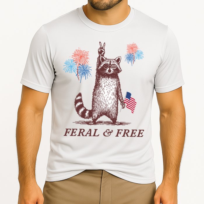 Feral & Free Funny Patriotic Racoon 4th July  Cooling Performance Crew T-Shirt