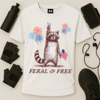 Feral & Free Funny Patriotic Racoon 4th July  Cooling Performance Crew T-Shirt