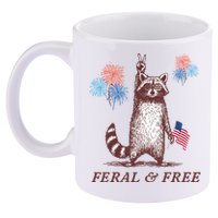 Feral & Free Funny Patriotic Racoon 4th July  11oz C Handle Ceramic Mug