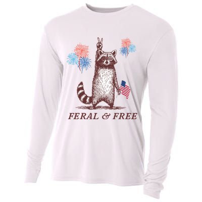 Feral & Free Funny Patriotic Racoon 4th July  Cooling Performance Long Sleeve Crew