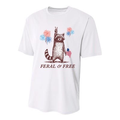 Feral & Free Funny Patriotic Racoon 4th July  Youth Performance Sprint T-Shirt