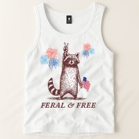 Feral & Free Funny Patriotic Racoon 4th July  Tank Top