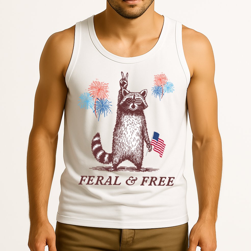 Feral & Free Funny Patriotic Racoon 4th July  Tank Top