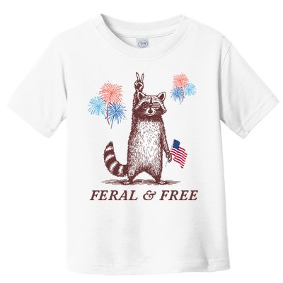 Feral & Free Funny Patriotic Racoon 4th July  Toddler T-Shirt