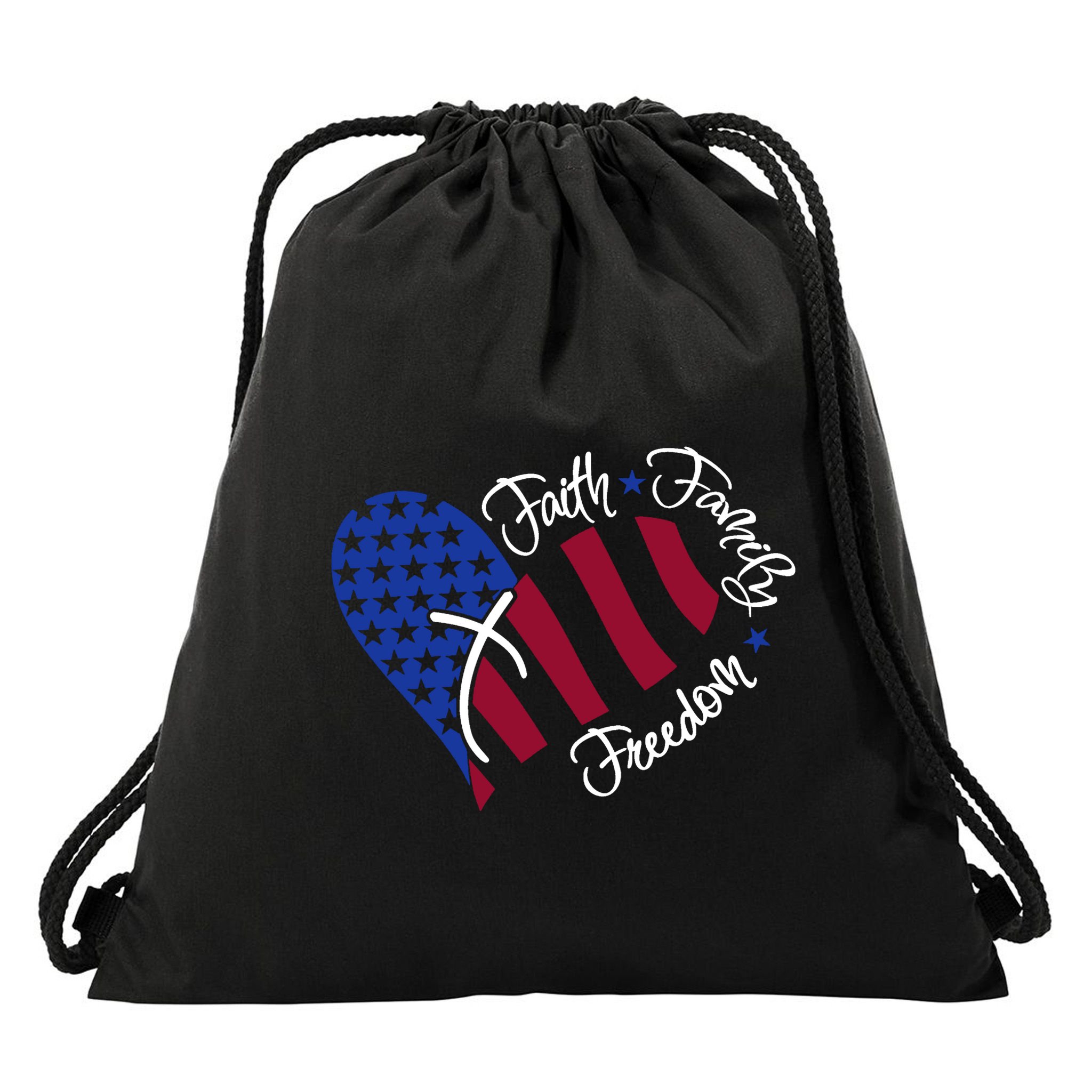 Faith Family Freedom USA Heart Drawstring Bag