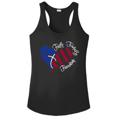 Faith Family Freedom USA Heart Ladies PosiCharge Competitor Racerback Tank