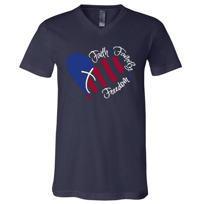 Faith Family Freedom USA Heart V-Neck T-Shirt