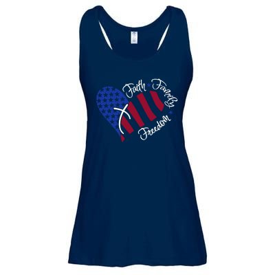 Faith Family Freedom USA Heart Ladies Essential Flowy Tank