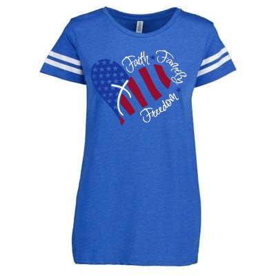 Faith Family Freedom USA Heart Enza Ladies Jersey Football T-Shirt