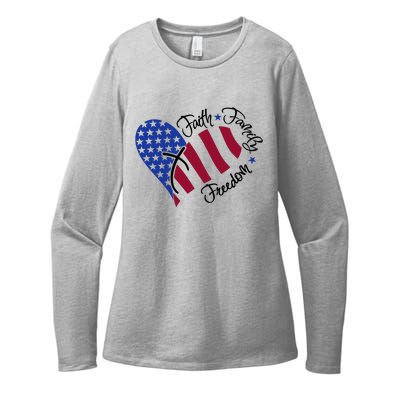 Faith Family Freedom USA Heart Womens CVC Long Sleeve Shirt