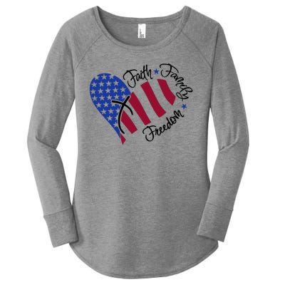 Faith Family Freedom USA Heart Women's Perfect Tri Tunic Long Sleeve Shirt