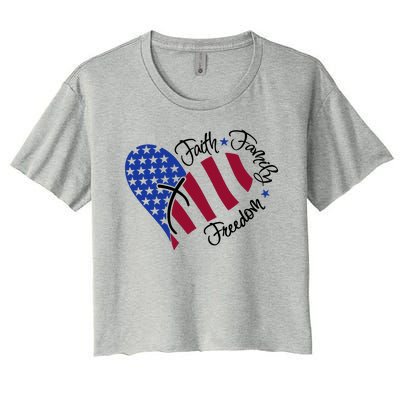 Faith Family Freedom USA Heart Women's Crop Top Tee