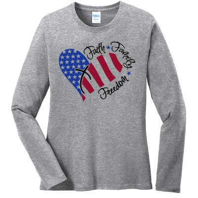 Faith Family Freedom USA Heart Ladies Long Sleeve Shirt