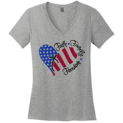 Faith Family Freedom USA Heart Women's V-Neck T-Shirt