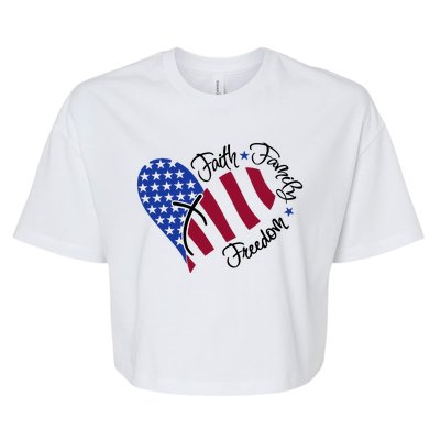 Faith Family Freedom USA Heart Bella+Canvas Jersey Crop Tee