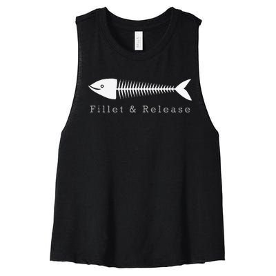 Funny Fishing Fisherman Humor Fillet And Release Women's Racerback Cropped Tank