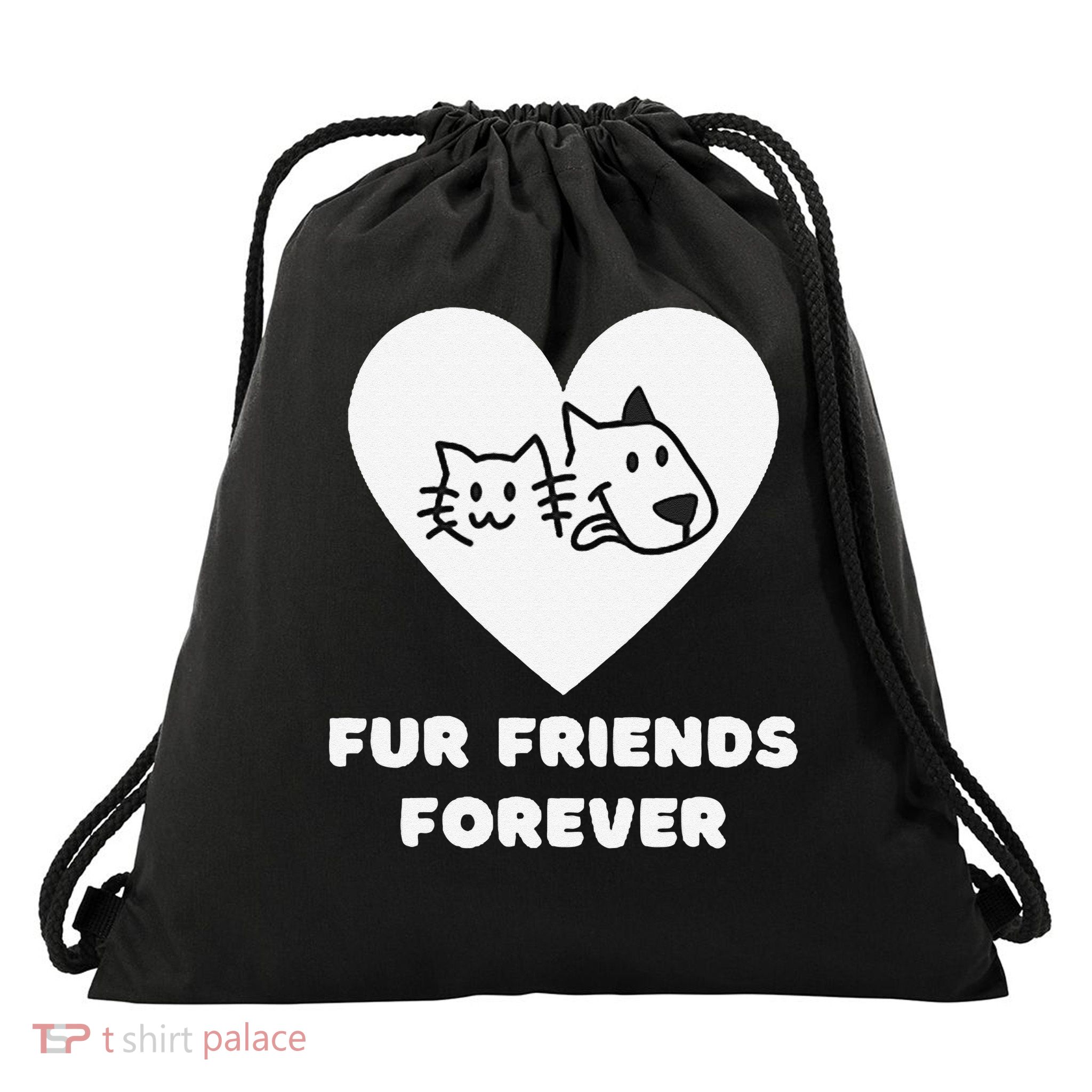 Fur Friends Forever - Dog Cat Heart Line Art Pet Lover Drawstring Bag