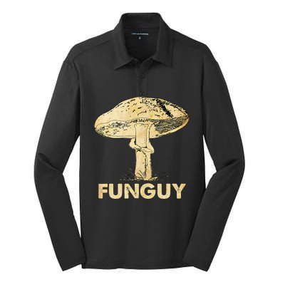 Funguy Funny Fungi Fungus Mushroom Funny Guy Vintage Silk Touch Performance Long Sleeve Polo