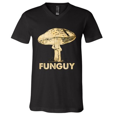 Funguy Funny Fungi Fungus Mushroom Funny Guy Vintage V-Neck T-Shirt