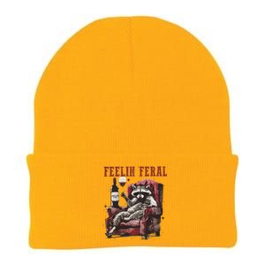 Feelin Feral Funny Sarcastic Snarky Funny Raccoon Knit Cap Winter Beanie