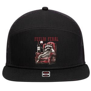 Feelin Feral Funny Sarcastic Snarky Funny Raccoon 7 Panel Mesh Trucker Snapback Hat