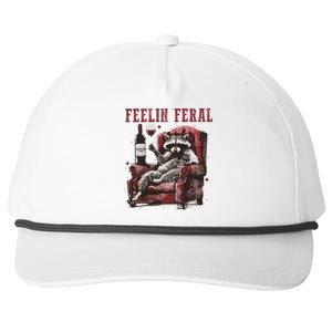 Feelin Feral Funny Sarcastic Snarky Funny Raccoon Snapback Five-Panel Rope Hat