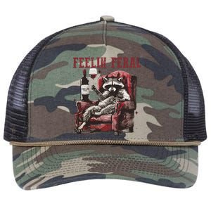 Feelin Feral Funny Sarcastic Snarky Funny Raccoon Retro Rope Trucker Hat Cap