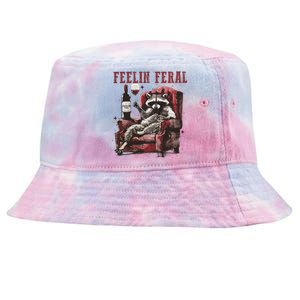 Feelin Feral Funny Sarcastic Snarky Funny Raccoon Tie-Dyed Bucket Hat