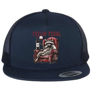 Feelin Feral Funny Sarcastic Snarky Funny Raccoon Flat Bill Trucker Hat