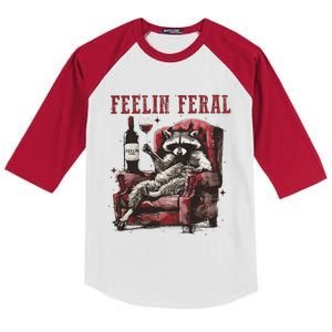 Feelin Feral Funny Sarcastic Snarky Funny Raccoon Kids Colorblock Raglan Jersey