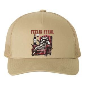 Feelin Feral Funny Sarcastic Snarky Funny Raccoon Yupoong Adult 5-Panel Trucker Hat