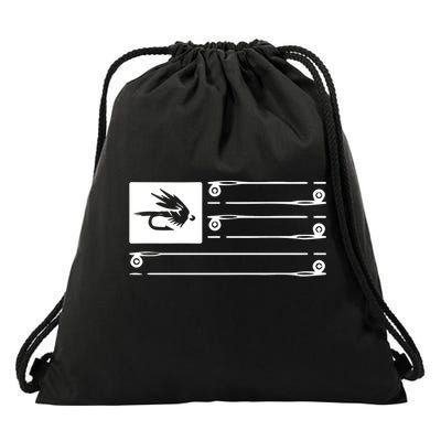 Fly Fishing Flag Drawstring Bag
