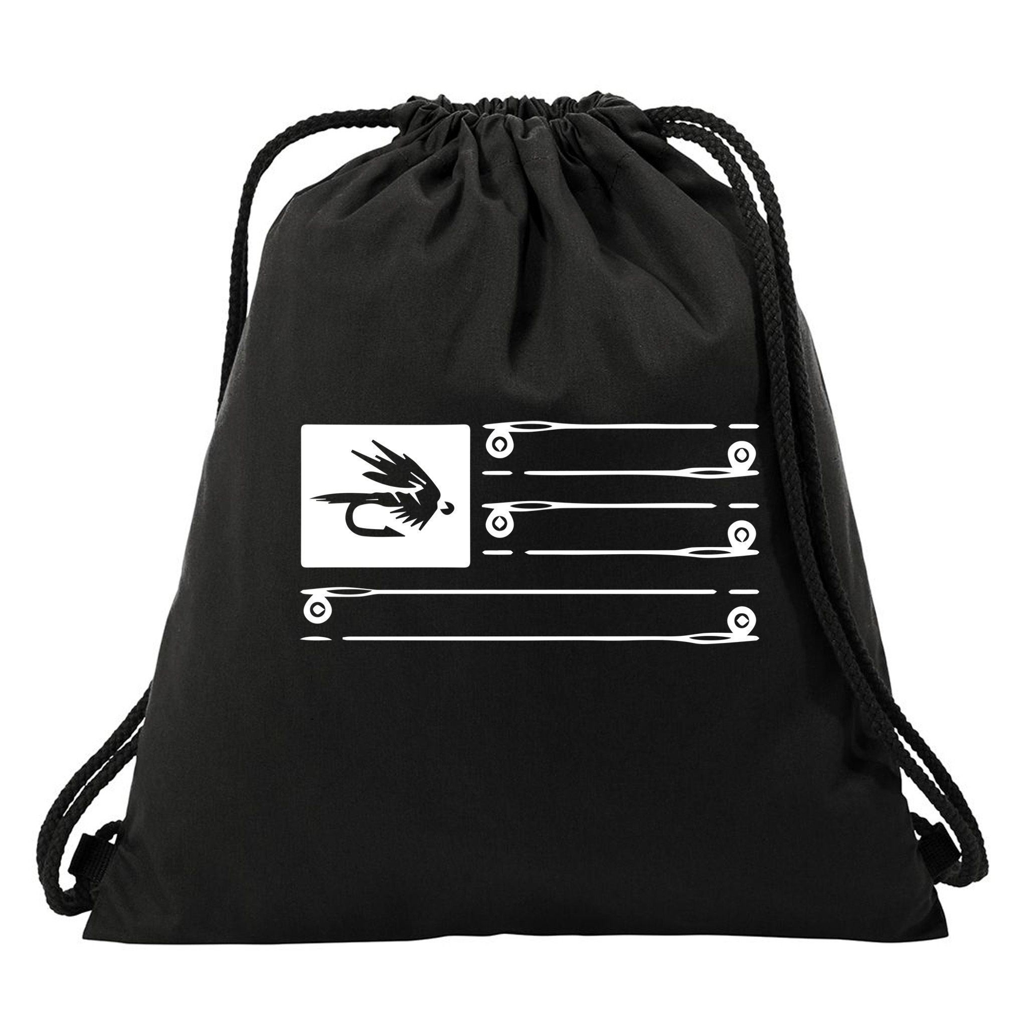Fly Fishing Flag Drawstring Bag