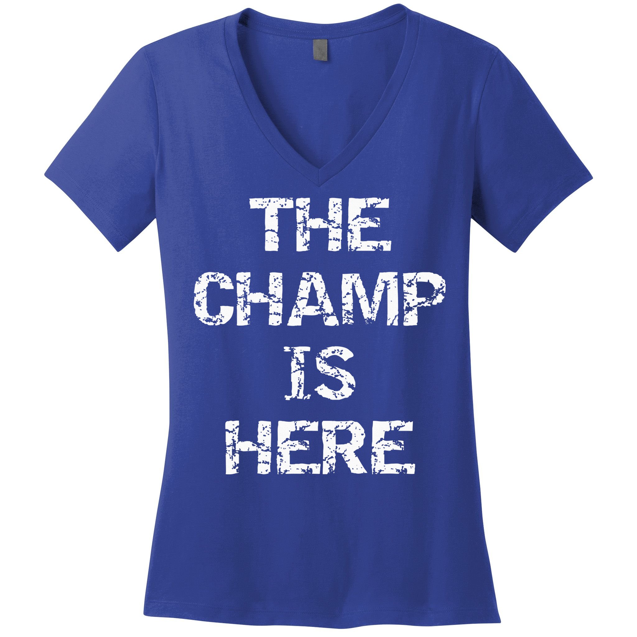 Funny Fantasy Football Championship Trophy The Champ Is Here Women's V-Neck T-Shirt