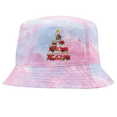 Funny Firefighter Fire Truck Christmas Tree Xmas Funny Gift Tie-Dyed Bucket Hat